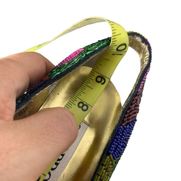 Vintage 90s Caparros Multicolor Pattern Beaded Pointed Toe Pumps 6 - Picture 8 of 9